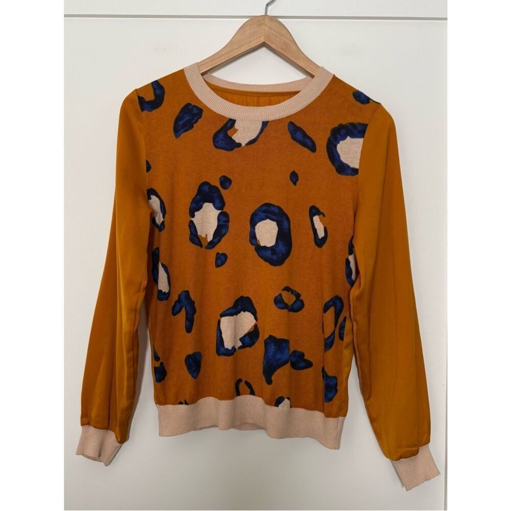 3.1 Phillip Lim Target Top Womens Sz XS Orange Long Sleeve Leopard Print Artsy